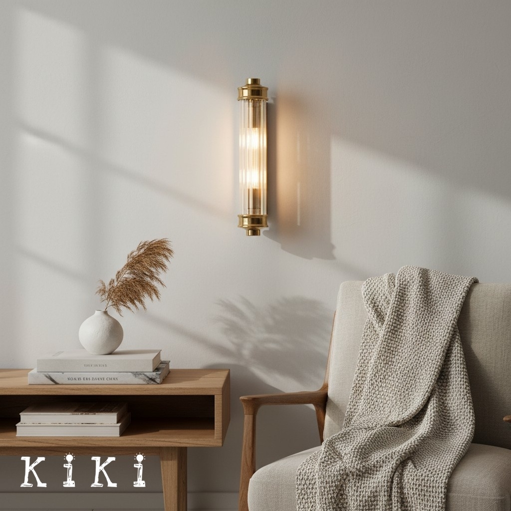 Bravira Ribbed Cylindrical Glass Wall Sconce - Wall Light for Hallway and Living Room K2255
