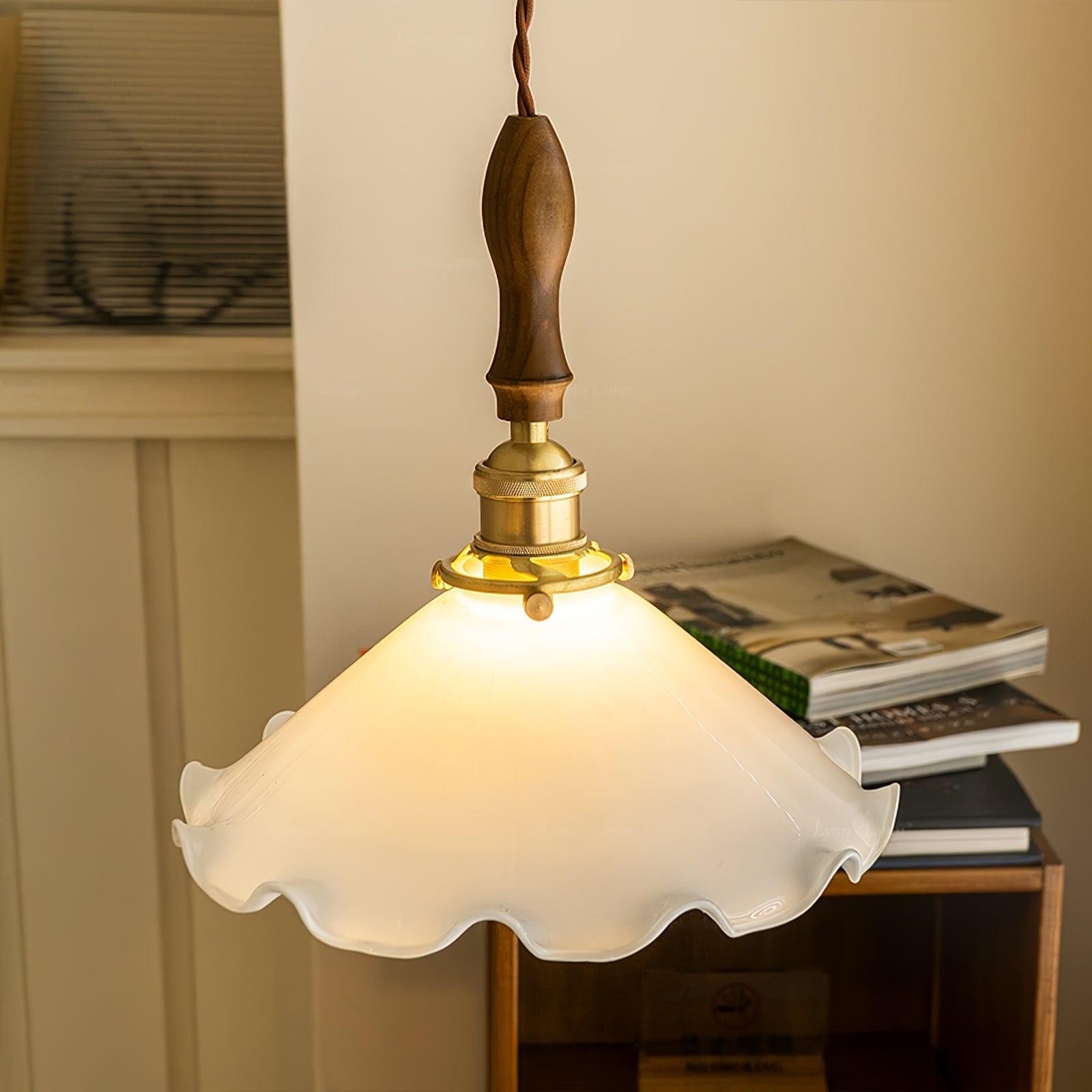 Vintage White Glass Skirted Pendant Lamp K389