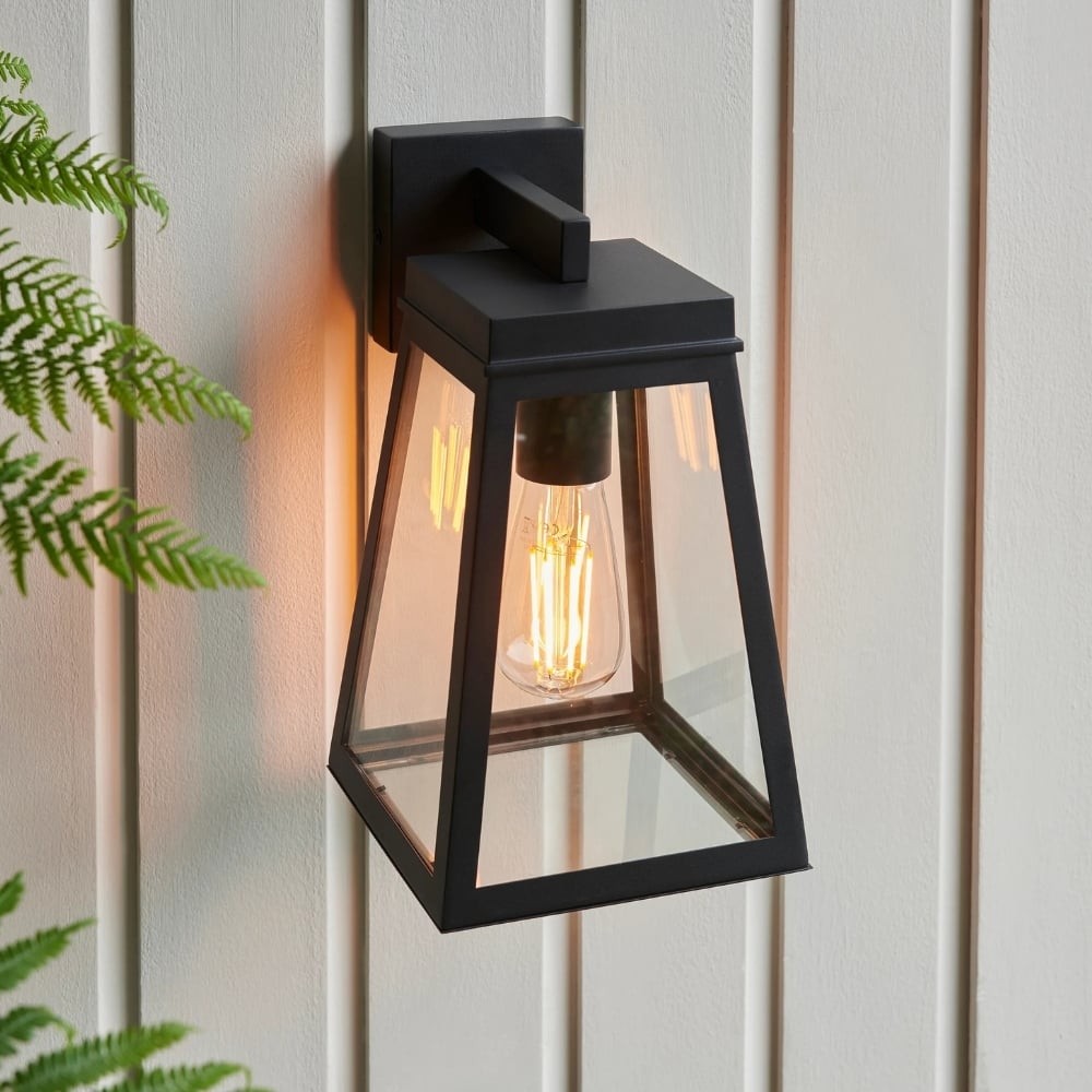 Trevanta Clear Glass Black Outdoor Lantern Wall Light - Modern Exterior Lighting K1877