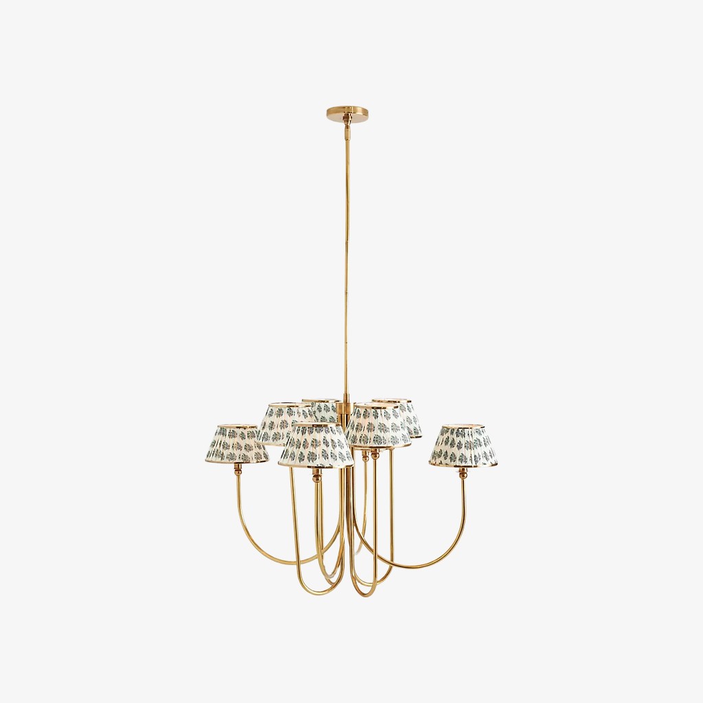 Ruchee Chandelier - Layered Fabric Shade Brass Ceiling Light for Dining or Living Spaces K1657