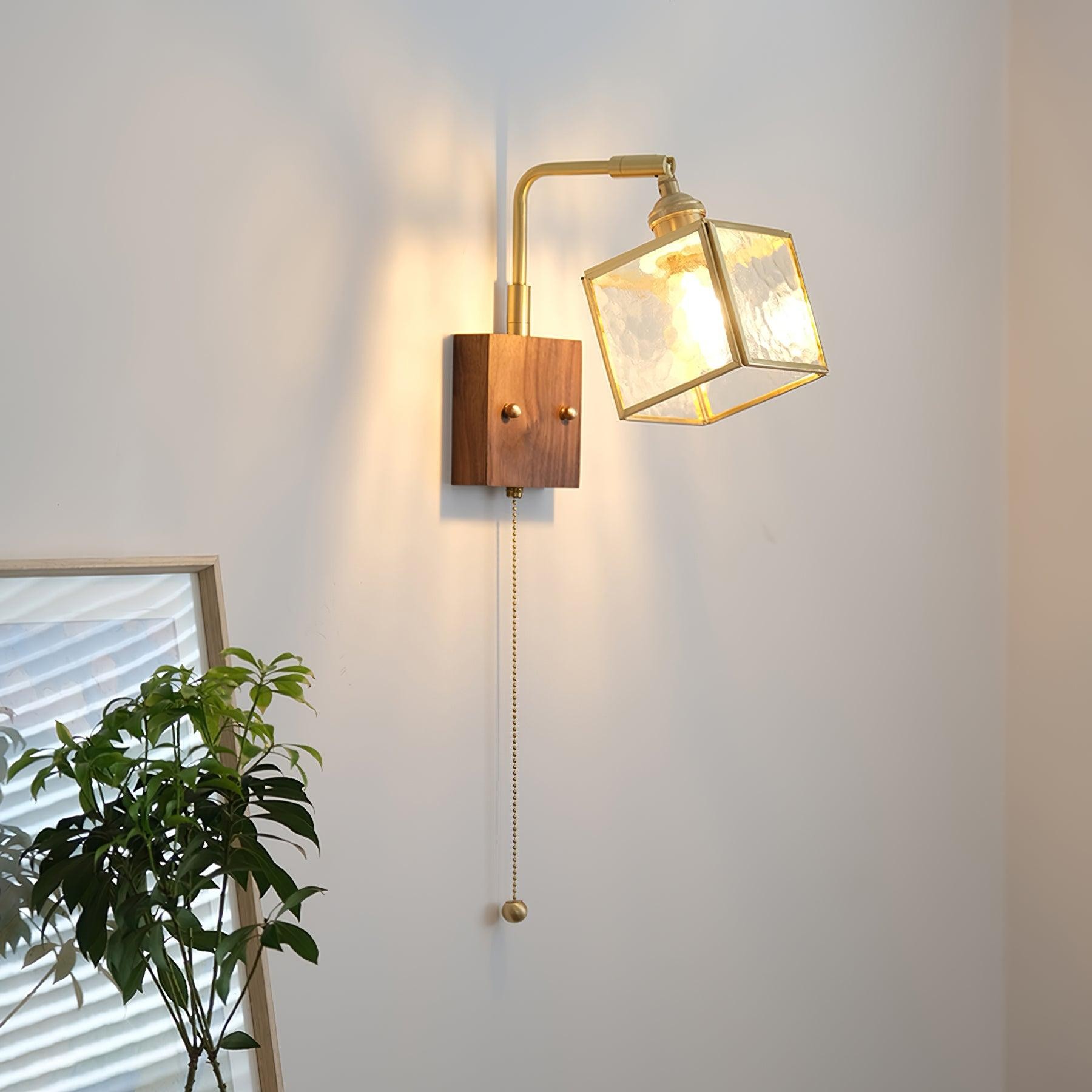 Square Glass Adjustable Wooden Wall Lamp K541