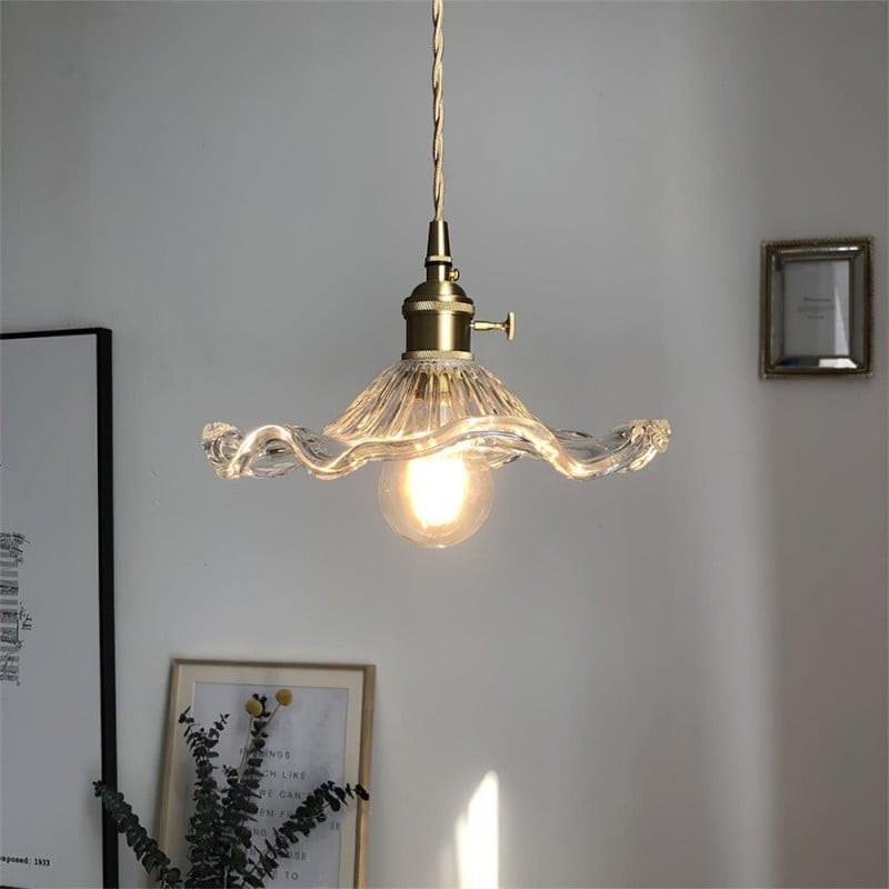 Retro Hibiscus Flower Glass Pendant Light K125
