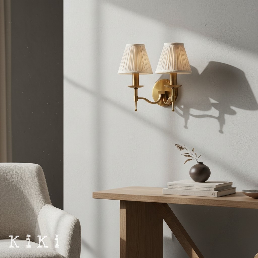 Tela Classic Curved Arm Brass Wall Sconce - Traditional Linen Sconce for Living Room or Hallway K1803