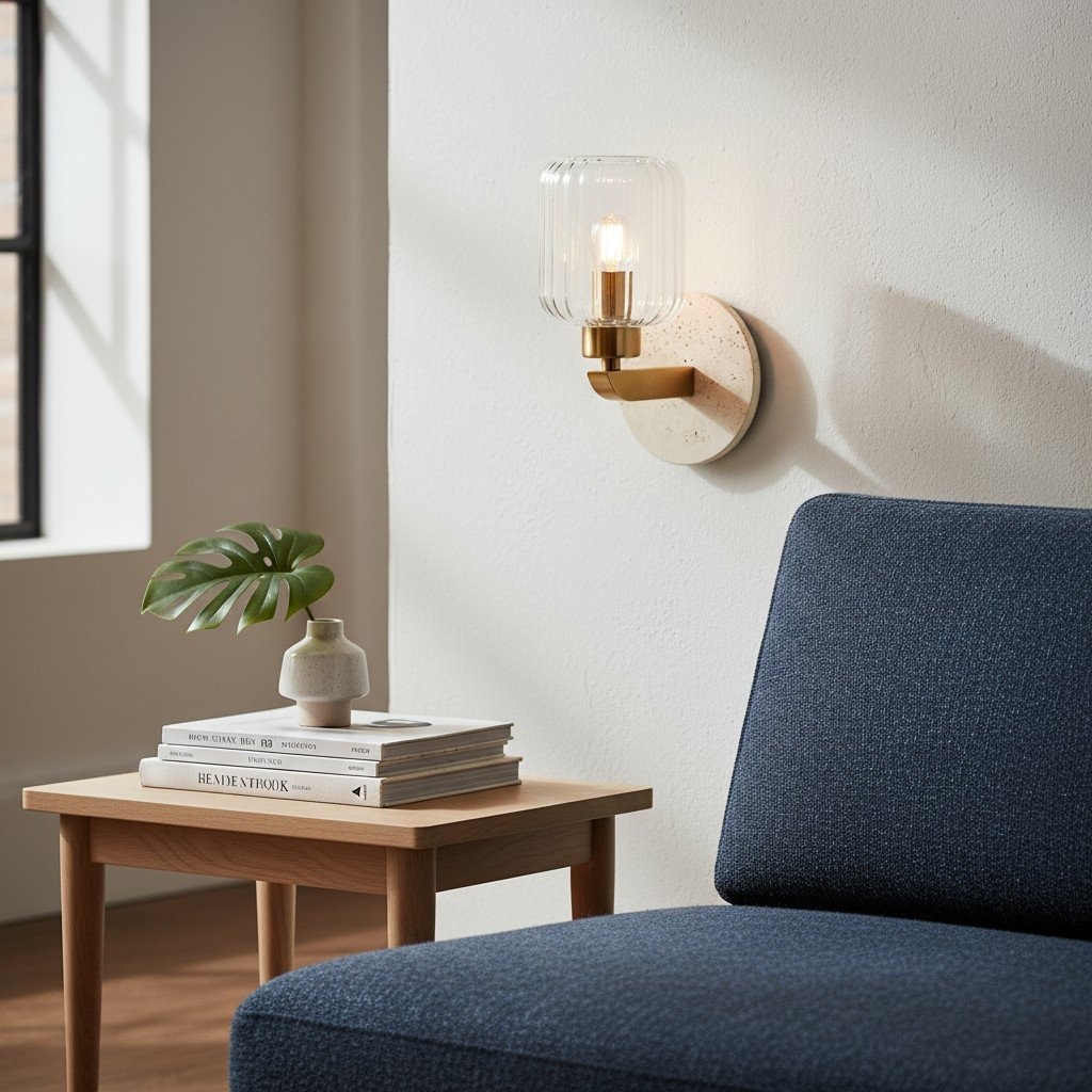 Korlisse Modern Marble Wall Light - Vintage Brass & Clear Glass Accent for Living Room and Hallway K1918