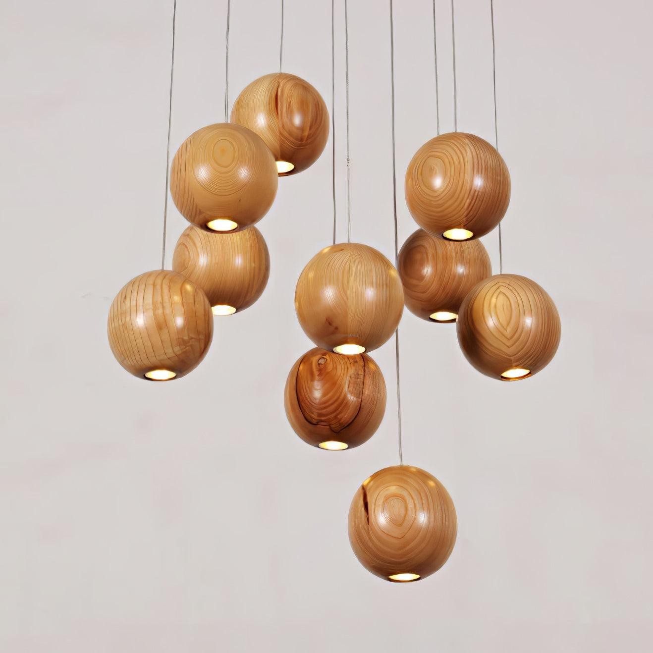 Wooden Orb Sphere Cluster Pendant Light K886