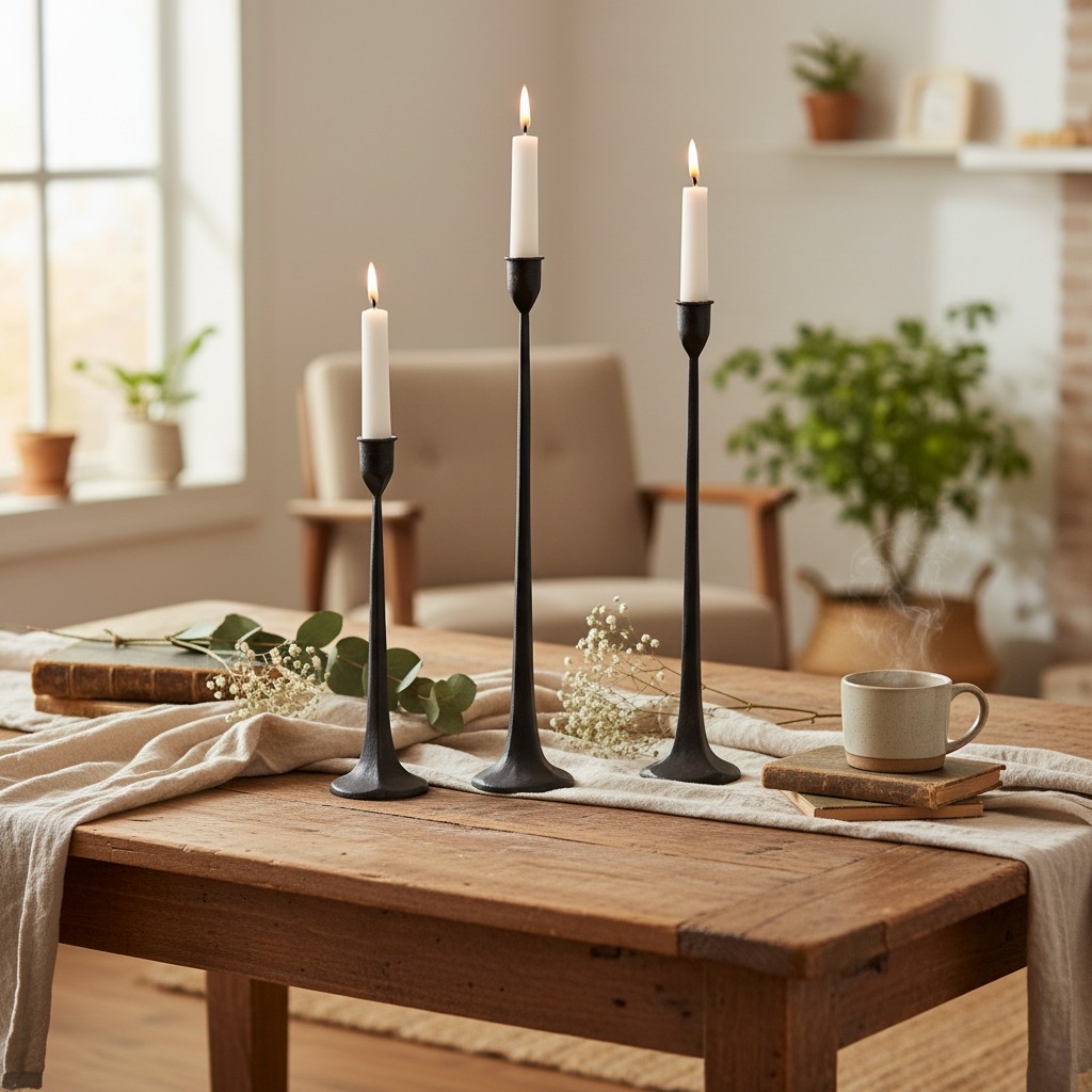 Tegna Elegant Tall Cast Iron Candle Holder - Modern Decorative Accent for Interior Styling K2364