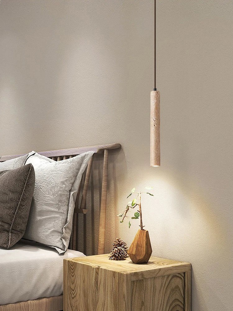 Japanese Wabi Sabi Yellow Travertine Cylinder 1-Light Pendant Light K846