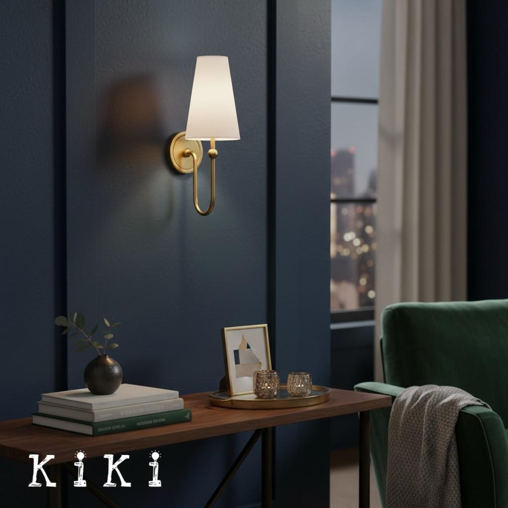 Serena Contemporary Fabric Shade Wall Sconce -  Curved Arm Wall Lamp for Bedroom K1721