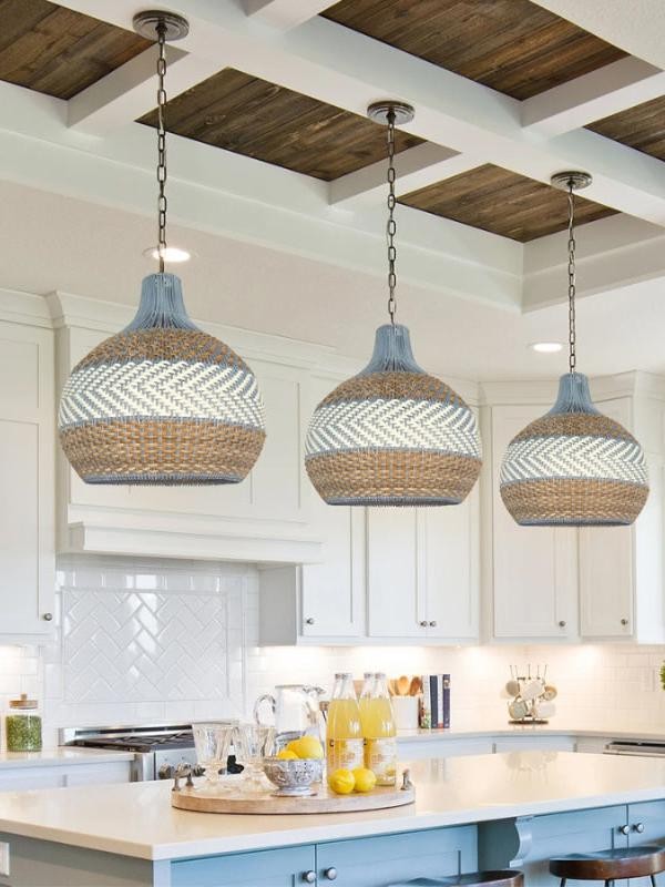 Handwoven Blue Rattan Pendant Light K1207