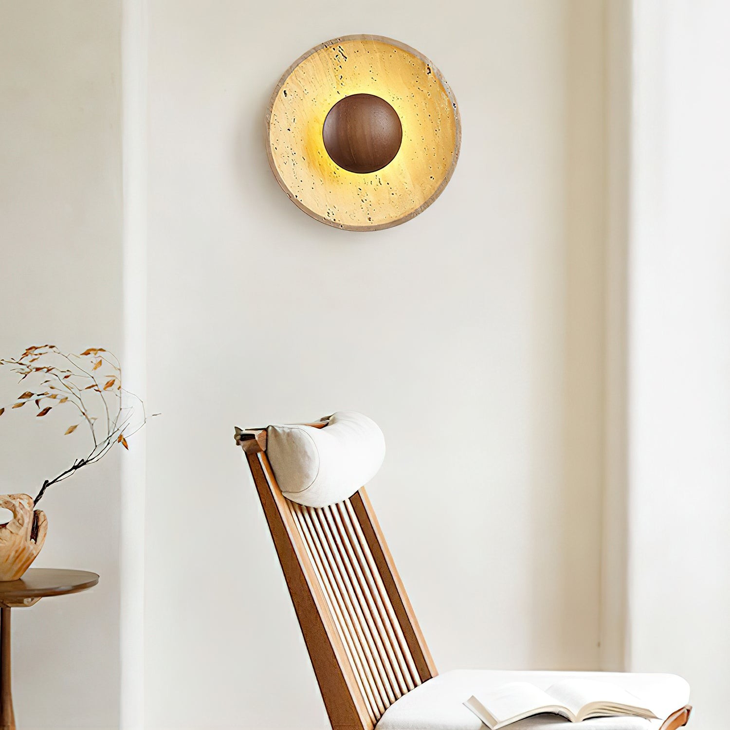 Medieval Yellow Travertine Wood Wall Lamp K841