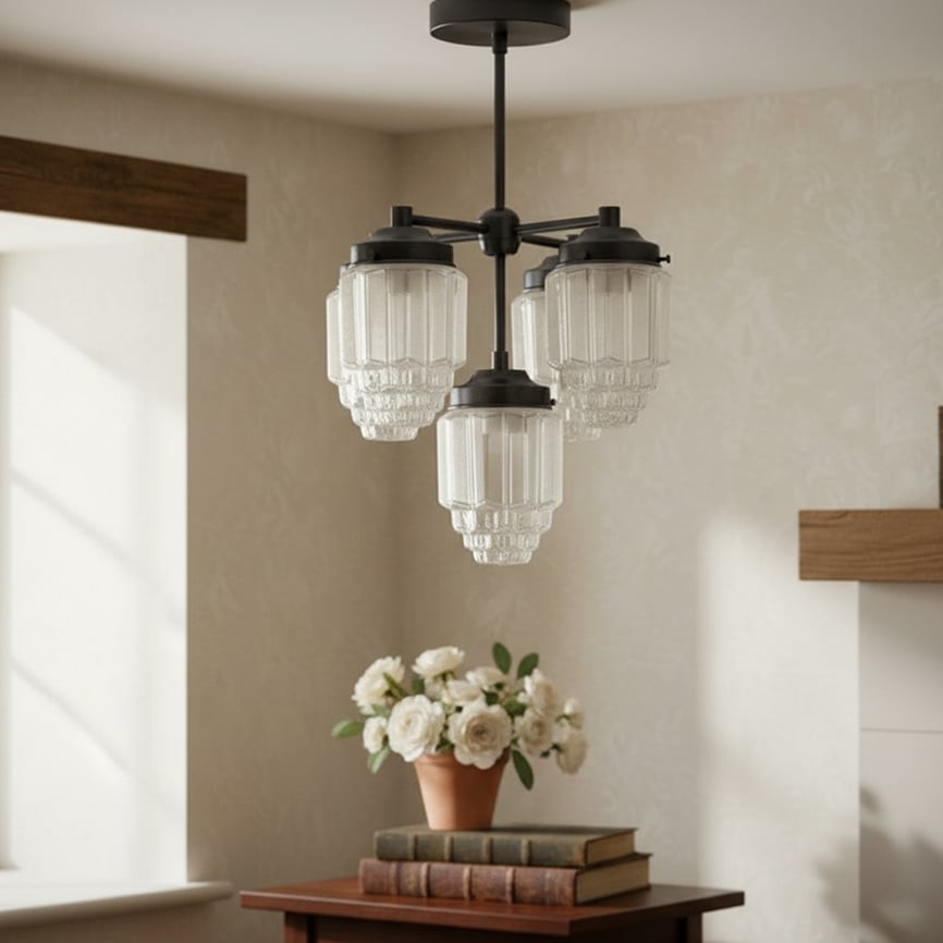 Tierlux Glass Chandelier – Vintage Brass Globe Lighting Fixture K1492