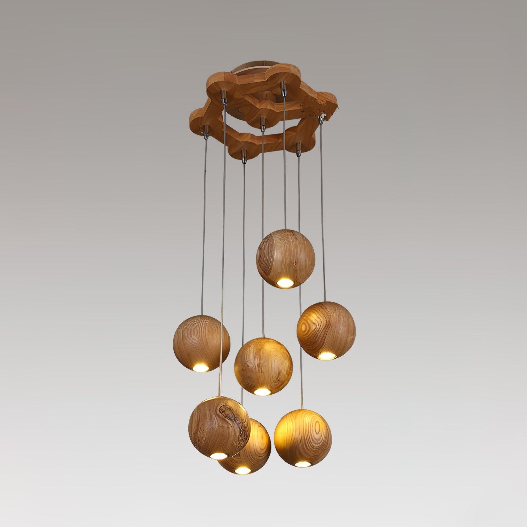 Wooden Orb Sphere Cluster Pendant Light K886