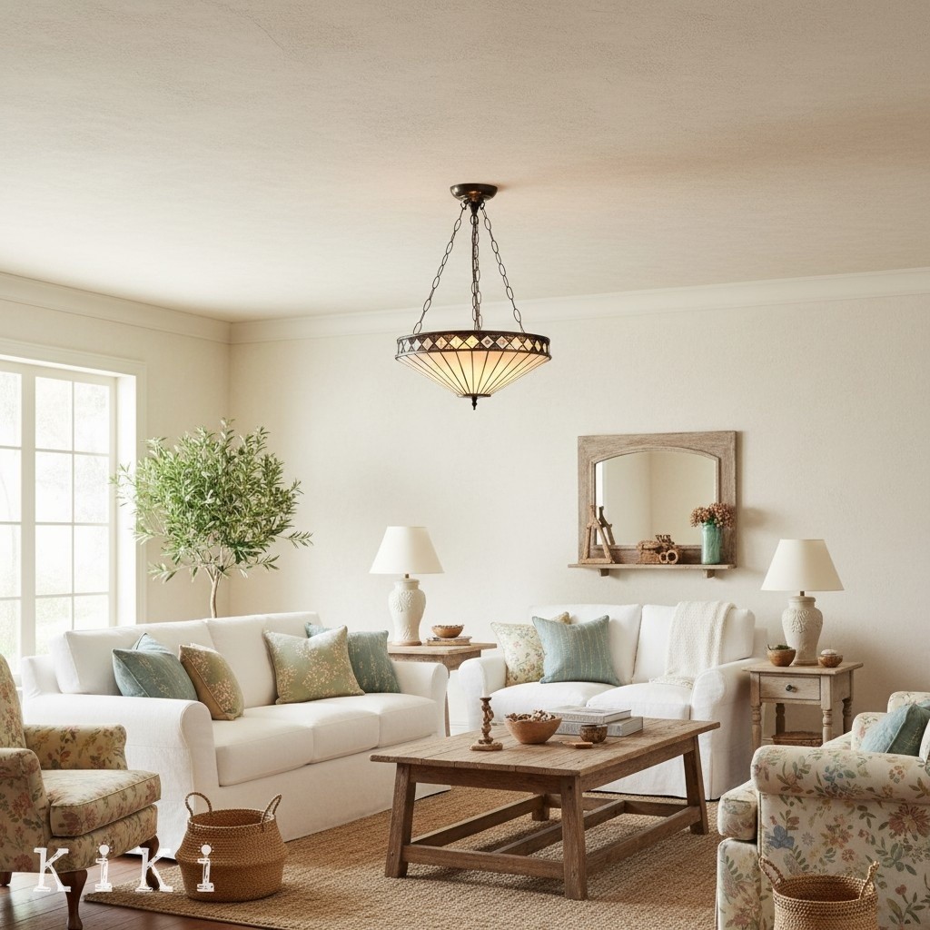 TF Fargo Adjustable Pendant Light with Stained Glass Inspired Inverted Shade for Island and Dining K1950