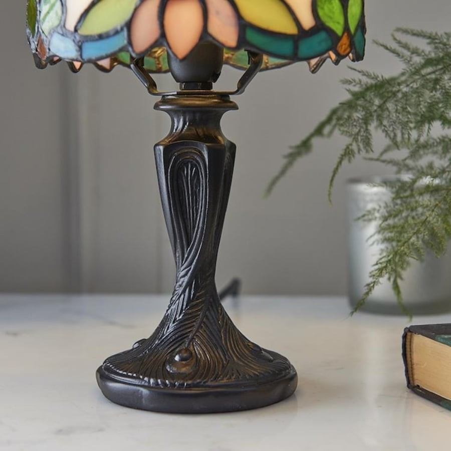 Calyra Vintage Floral Stained Glass Table Lamp - Art Deco Tiffany Style Accent Light for Bedside and Living Room K1859