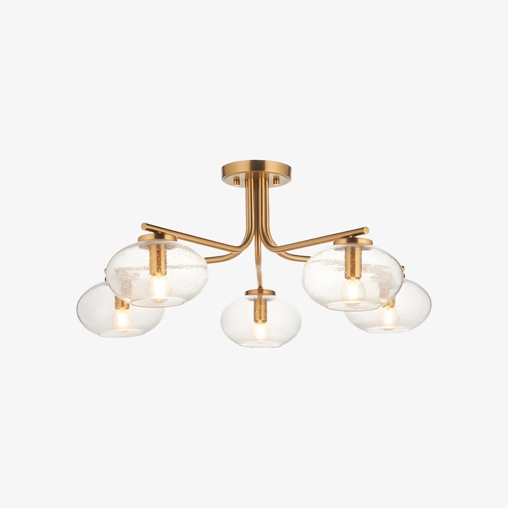 Bublaris Bubble-Glass Semi-Flush Ceiling Light - Curved Brass Arms for Living Room K1927