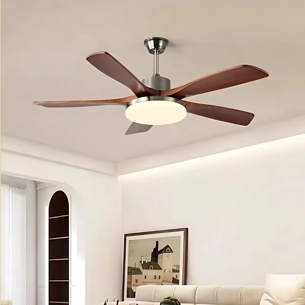 Retro Wooden Blades Ceiling Fan Light With Walnut Color Blades K1115