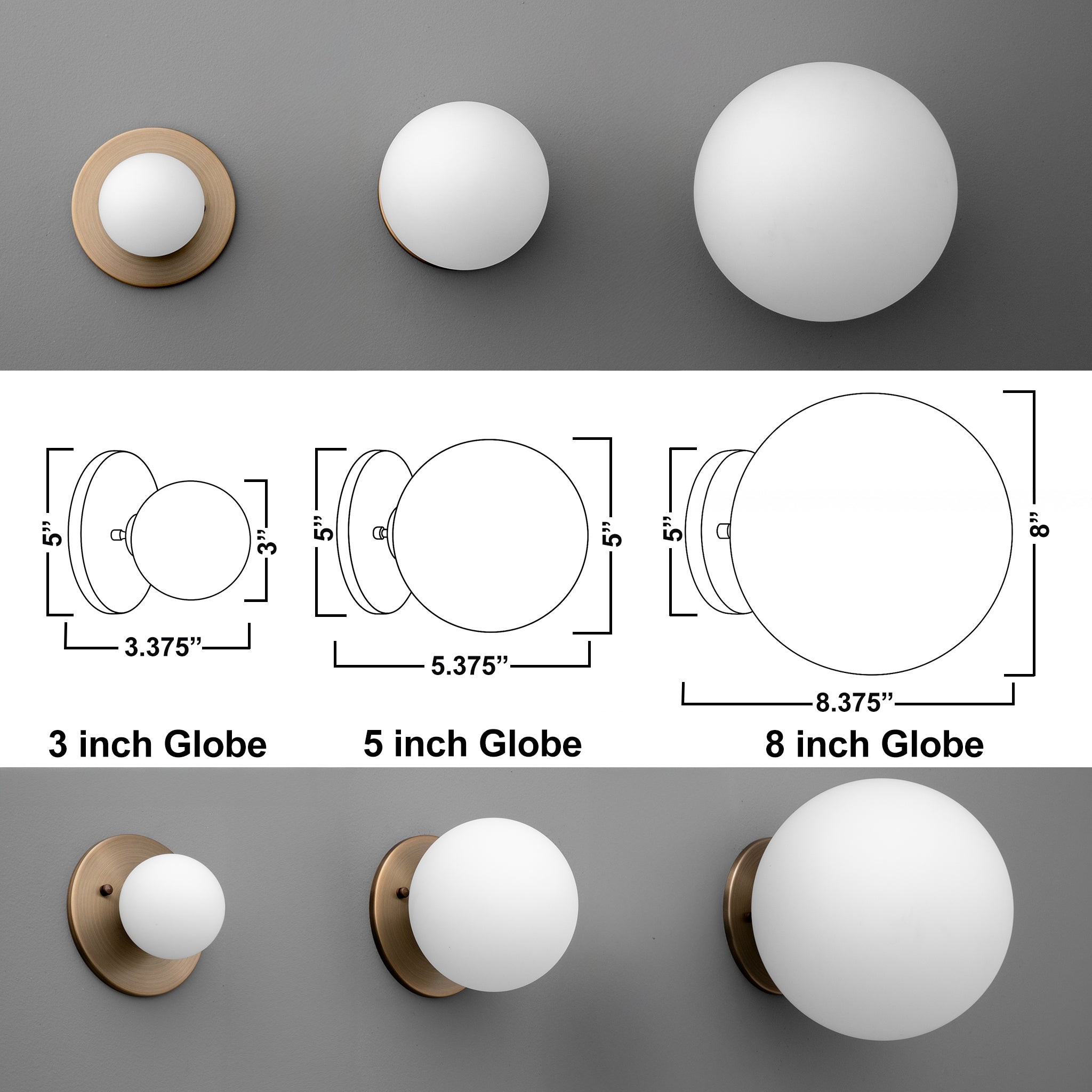 Glorica Glass Brass Wall Sconce - Frosted Globe Classic Light For Warm Ambiance K1530