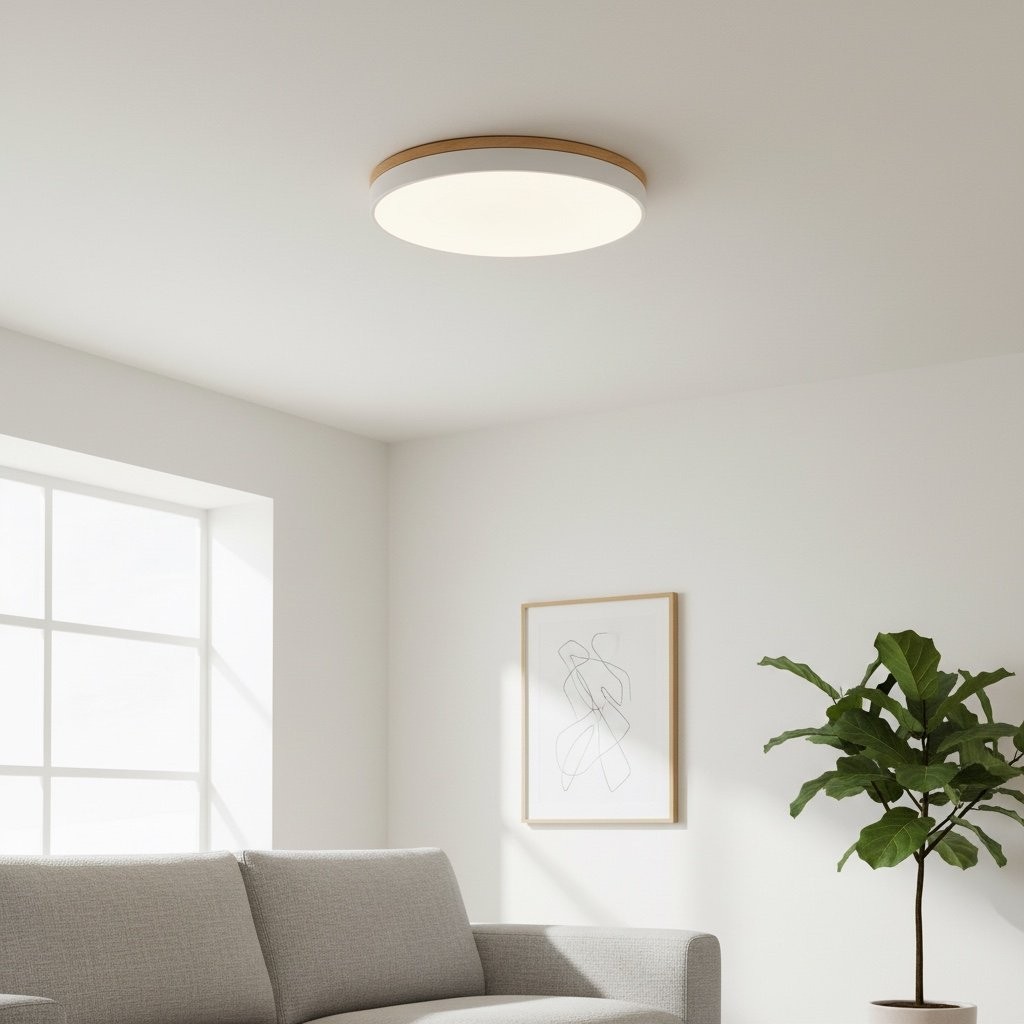 Cielora Elegant Round Acrylic Ceiling Light - Modern Metal Wood Trim Flush Mount for Home K2086