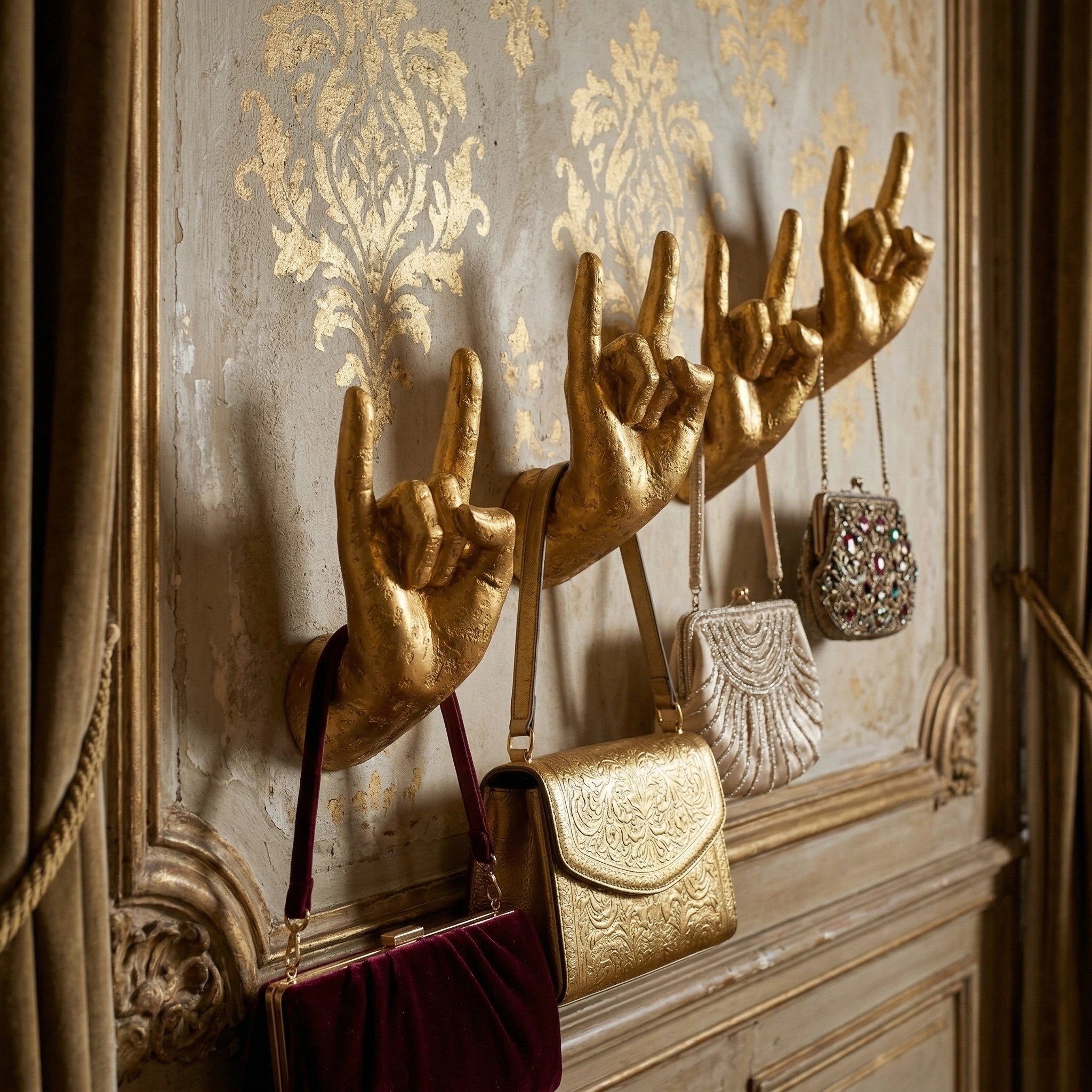 Kickra Minimalist Gold Wall Hands - Decorative Functional Wall Hooks for Shelves Entryways K2362