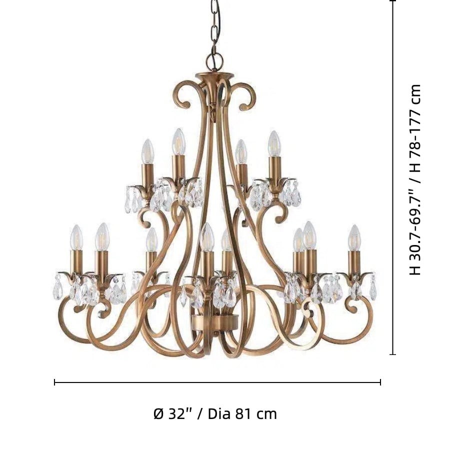 Talonis Crystal Chandelier - Traditional Candle-Style Brass and Nickel for Living Room and Dining Room K1930