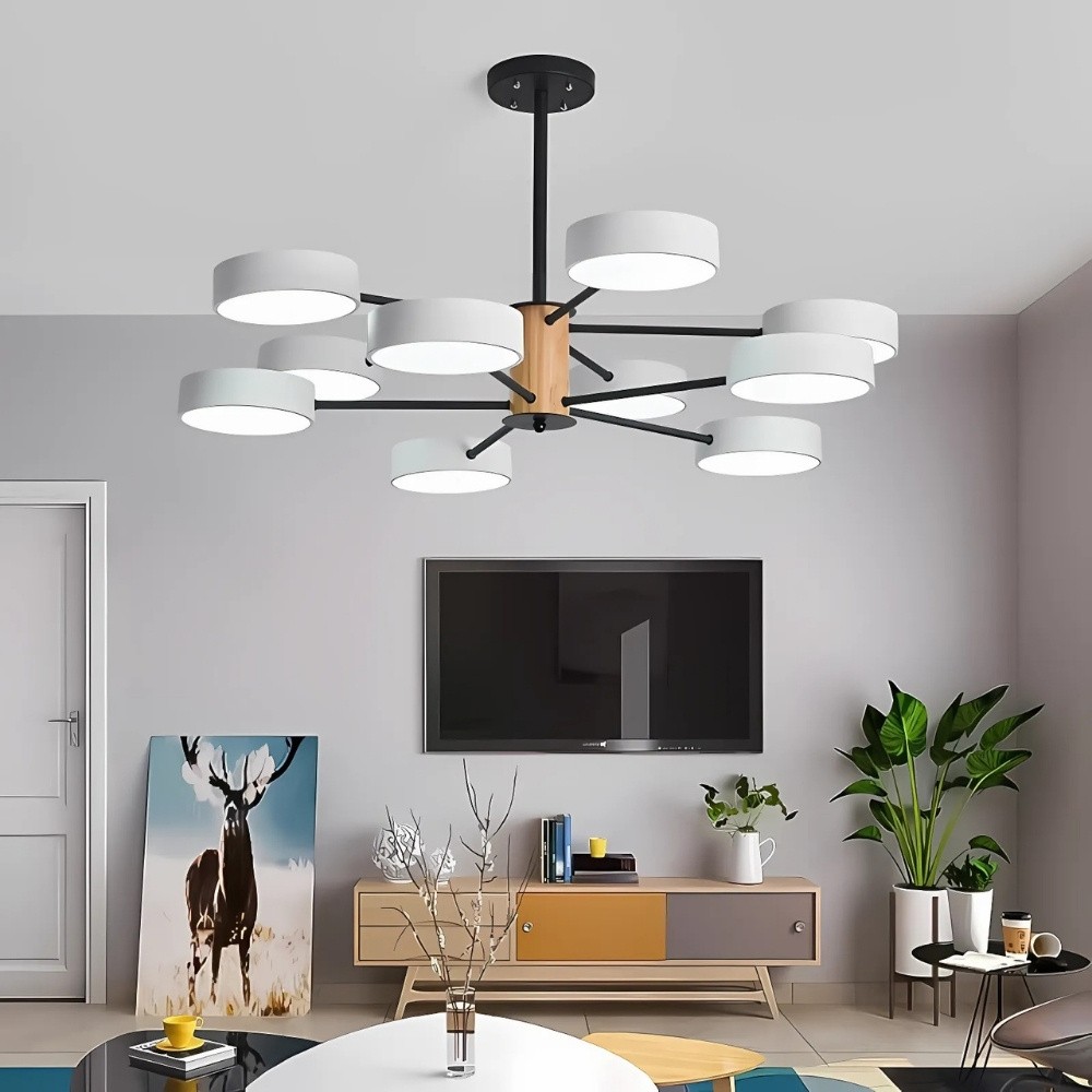 Scandinavian Branched Round Wood Chandelier K896