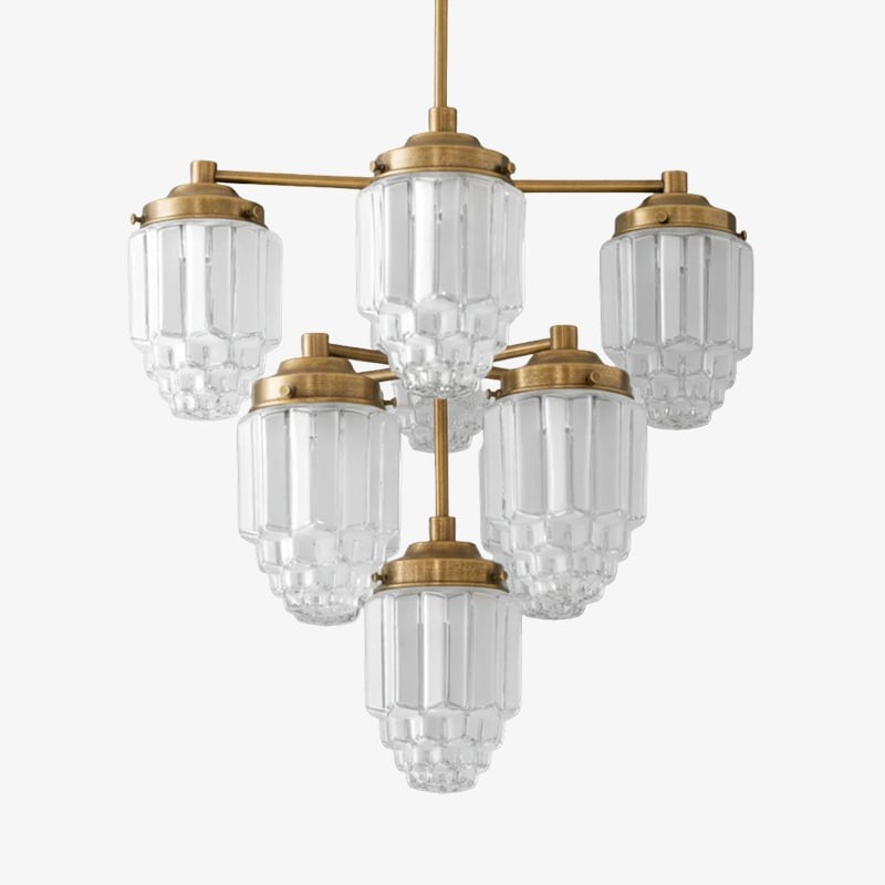 Tierlux Glass Textured Brass Chandelier – Timeless Lighting with Style K1500