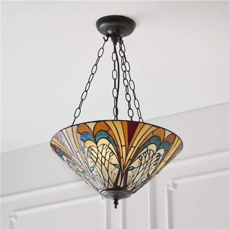 TF Hector Ceiling Light - Handcrafted Stained Glass Design Semi‑Flush or Pendant Fixture for Home K1990