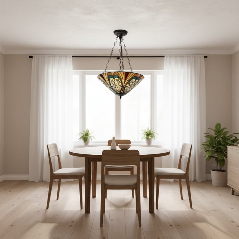 TF Hector Ceiling Light - Handcrafted Stained Glass Design Semi‑Flush or Pendant Fixture for Home K1990