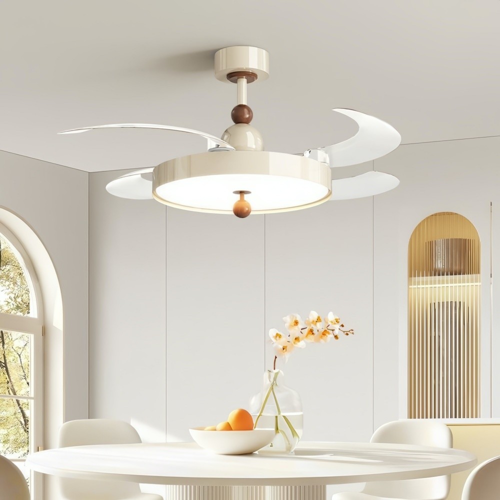 Modern Cream Invisible Ceiling Fan Light with Transparent Blades K1112