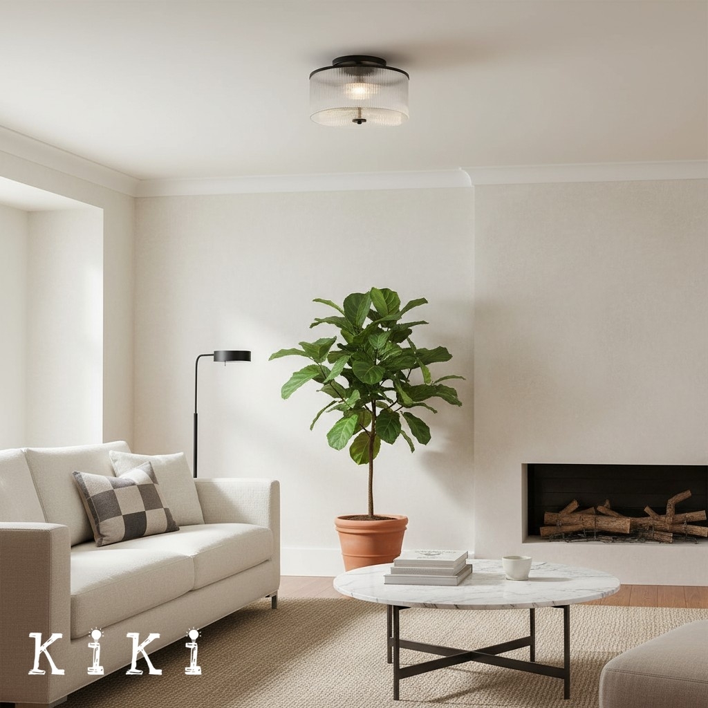 Drum Glass Ceiling Lamp - Modern Ribbed Glass Ceiling Light for Living Room K1601