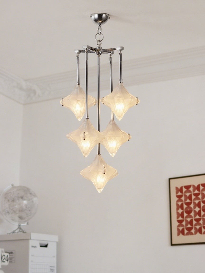 Art Deco Astris Star Chandelier - Frosted Glass Deco Fixture for Dining Room K1564