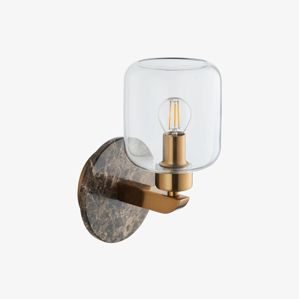 Korlisse Modern Marble Wall Light - Vintage Brass & Clear Glass Accent for Living Room and Hallway K1918