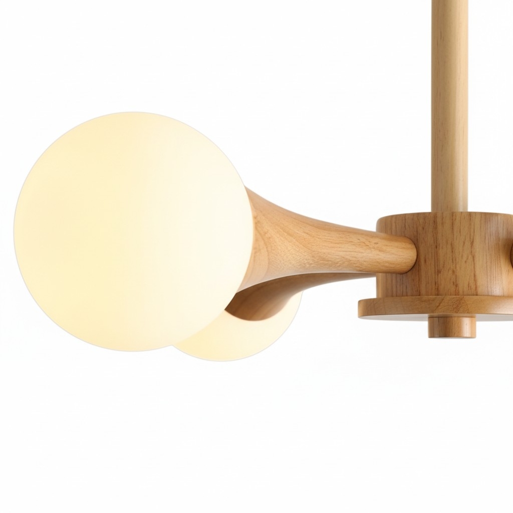 Novalune Multi-Light Glass Globe Chandelier with Wood Frame - Japanese Zen Style for Living Room K2325