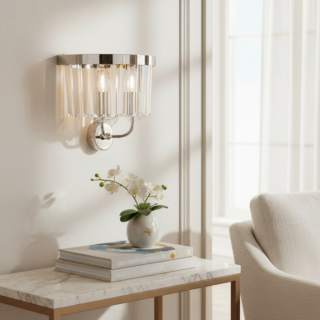 Beveline Faceted Clear Cut Glass Wall Light - Classic Metal Sconce for Hallway and Living Room K1853