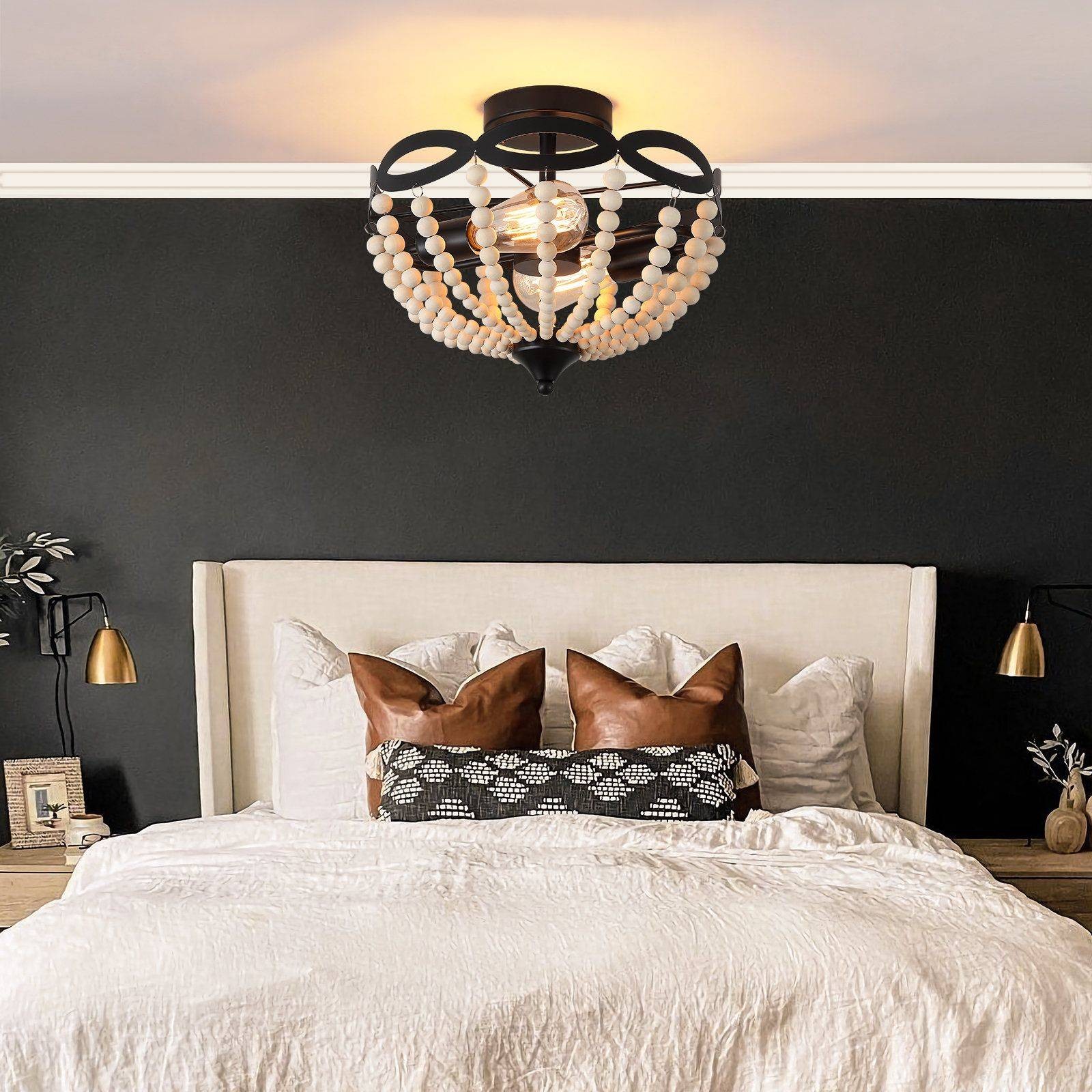 Retro Rustic Metal Wooden Beads Ceiling Lamp K110