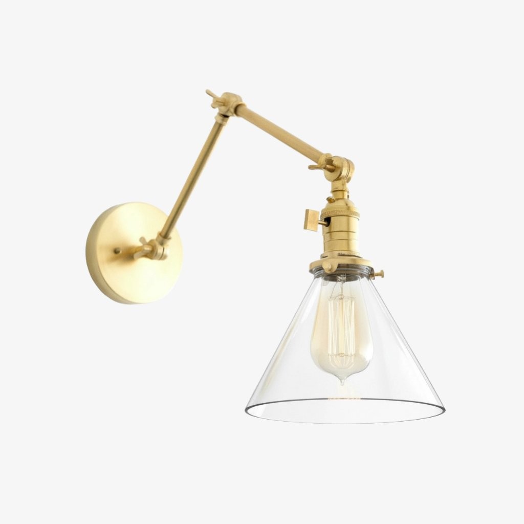 Conique Metal Industrial Wall Sconce with Adjustable Arm - Vintage Glass Cone Shade K1469