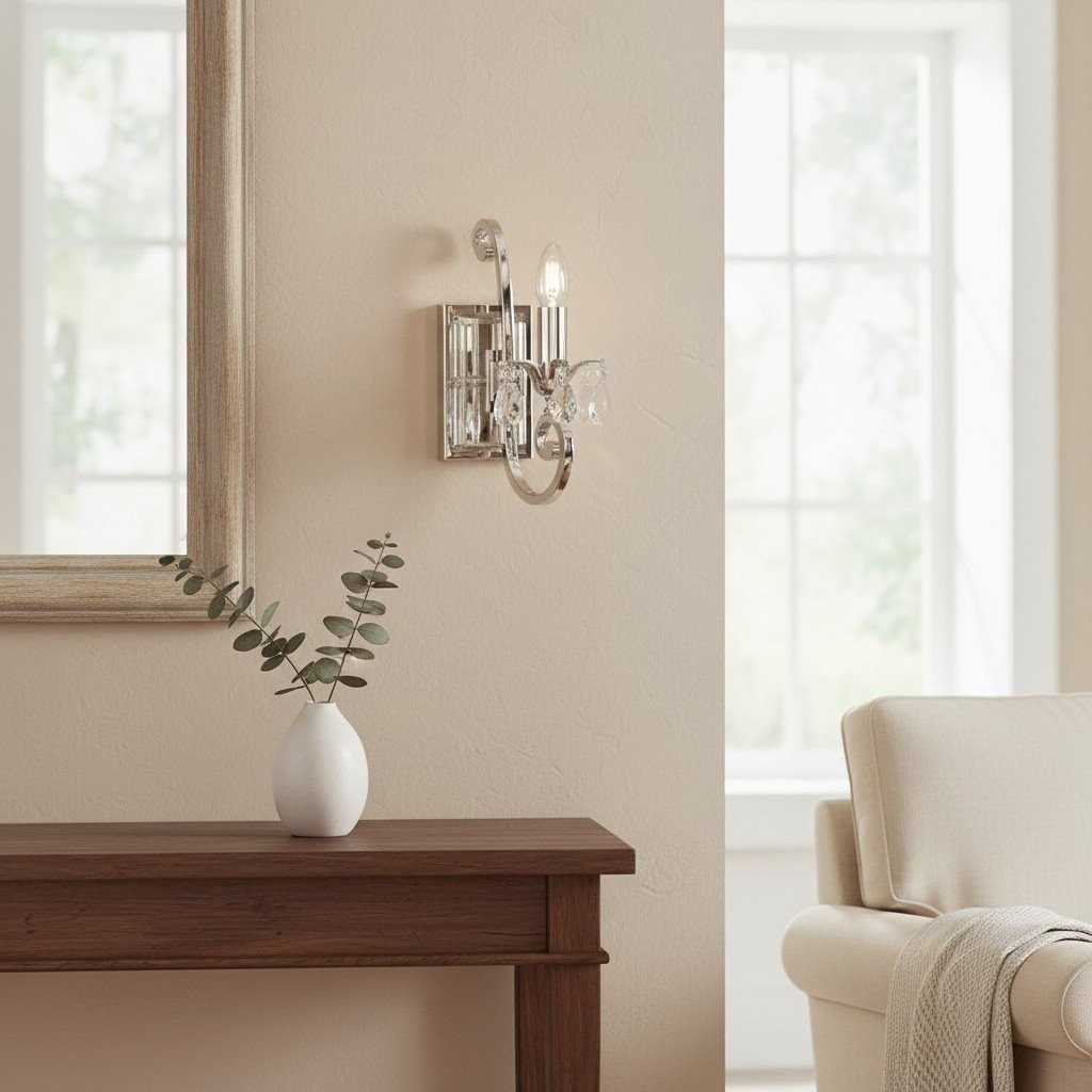 Talonis Crystal Accent Wall Light - Curved Chrome Arm Design for Living and Hallway Spaces K1953