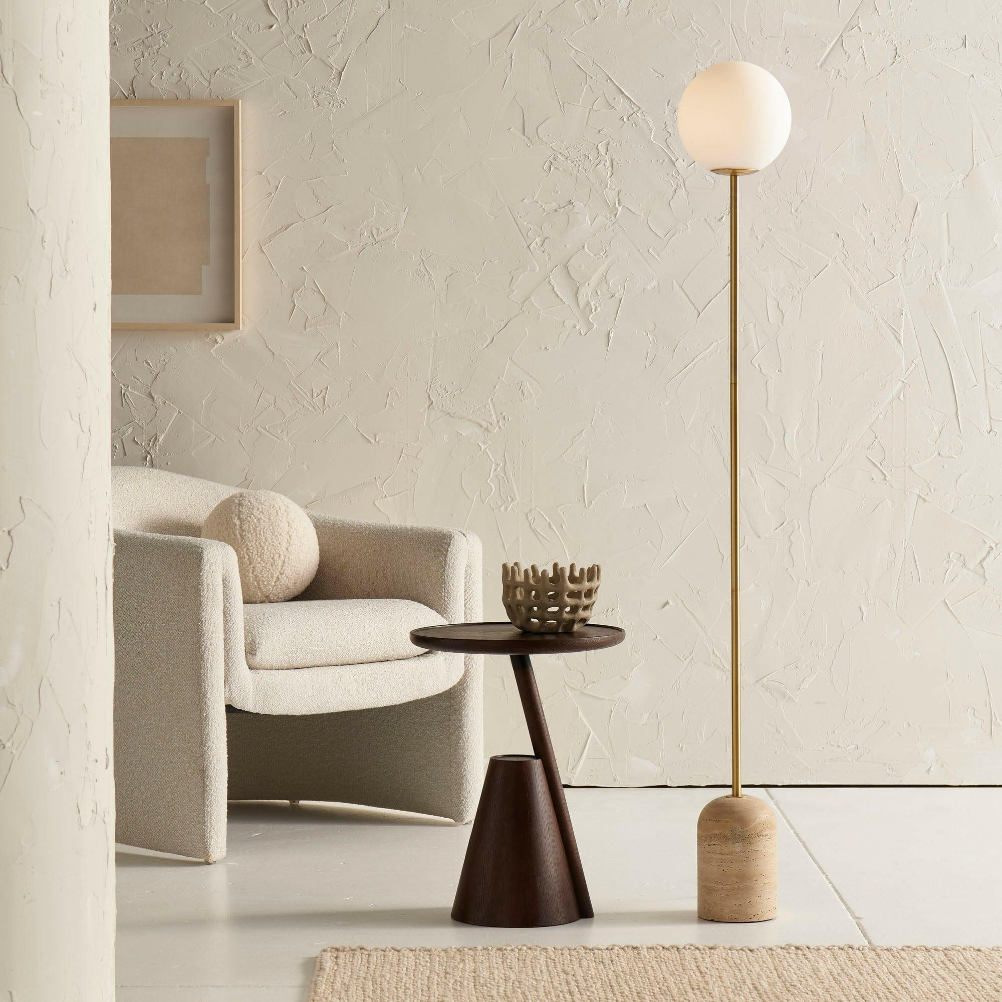 Modern Minimalist Travertine Base Glass Orb Floor Lamp K875