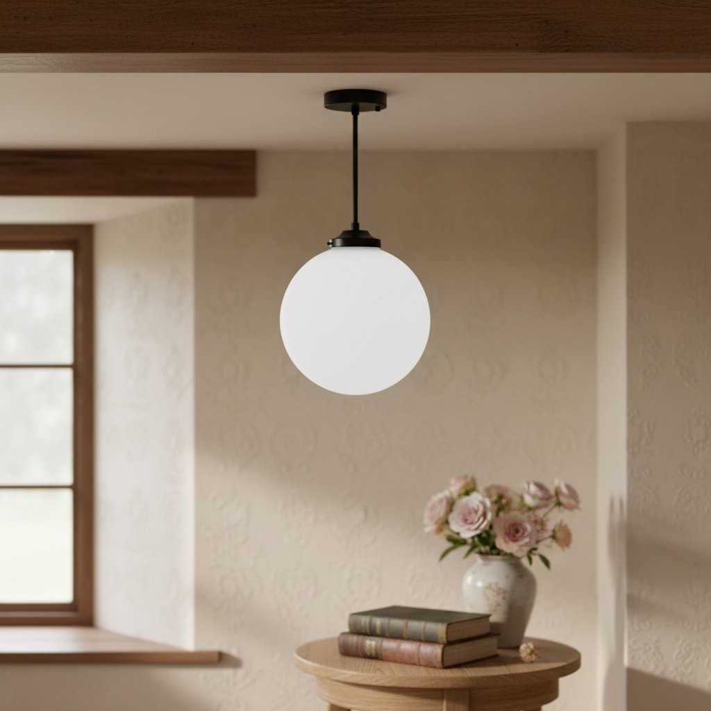 Glorica Glass 12 Inch Globe Ceiling Light - Frosted Glass Art Deco Pendant And Flush Mount K1507
