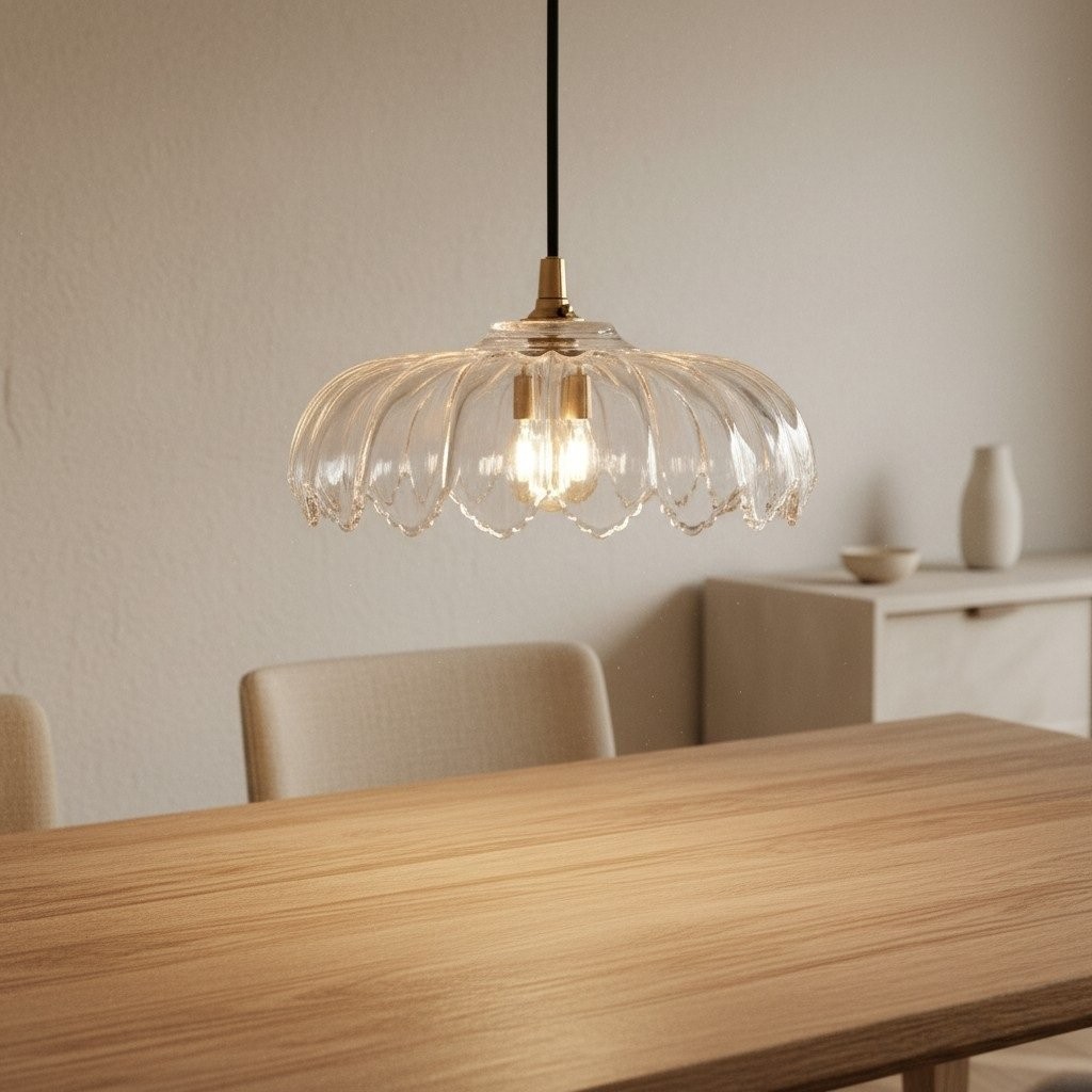 Floriaxis Floral Glass Pendant Light - Floral Glass Shade with Braided Cable for Kitchen K1928