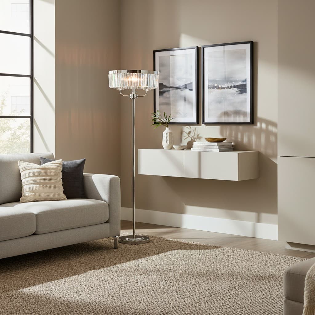 Beveline 3 Light Round Floor Lamp - Faceted Cut Glass Shades Classic Metal Finish For Living Rooms K1844
