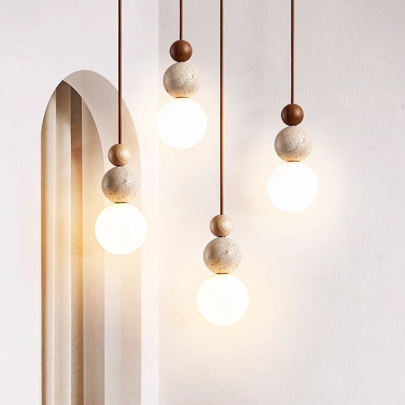 Travertine Stone Cream Retro Minimalist LED Pendant Light D913