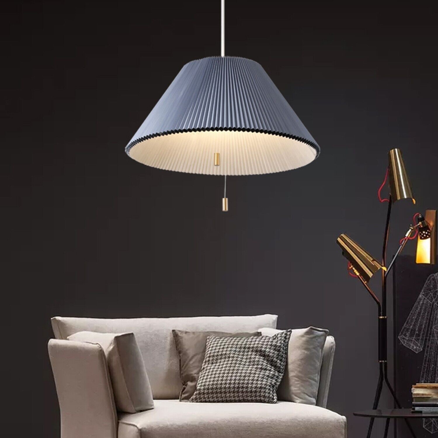 Retractable Pleated Pendant Light - Retro Paper Pendant Lamp for Dining Room K798