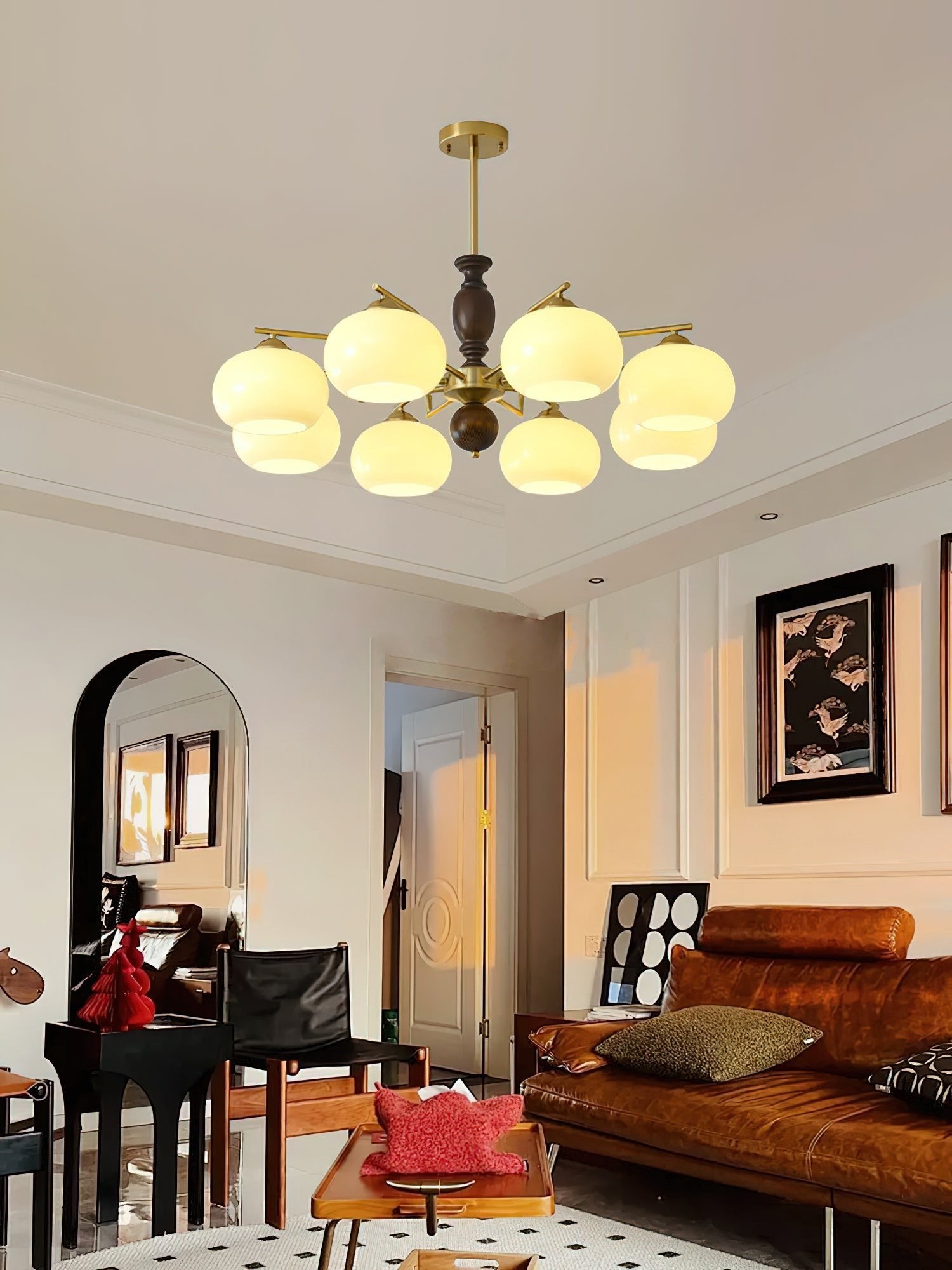 Medieval Style Walnut Beige Orb Chandelier K763