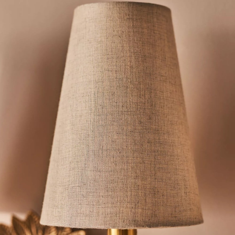 Duova Double Sconce - Antique Brass Metal and Linen Shades for Bedroom or Study K1663
