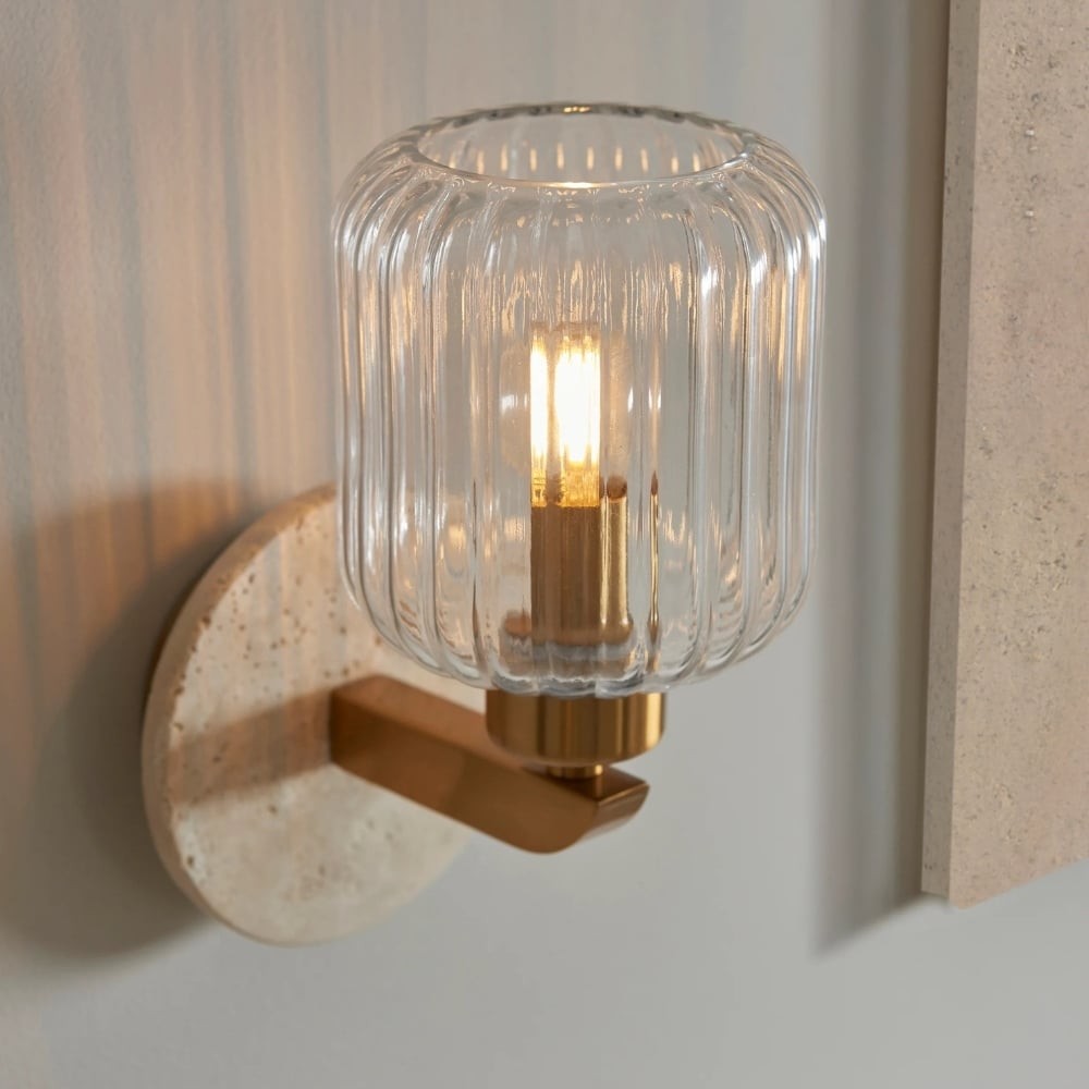 Korlisse Modern Marble Wall Light - Vintage Brass & Clear Glass Accent for Living Room and Hallway K1918