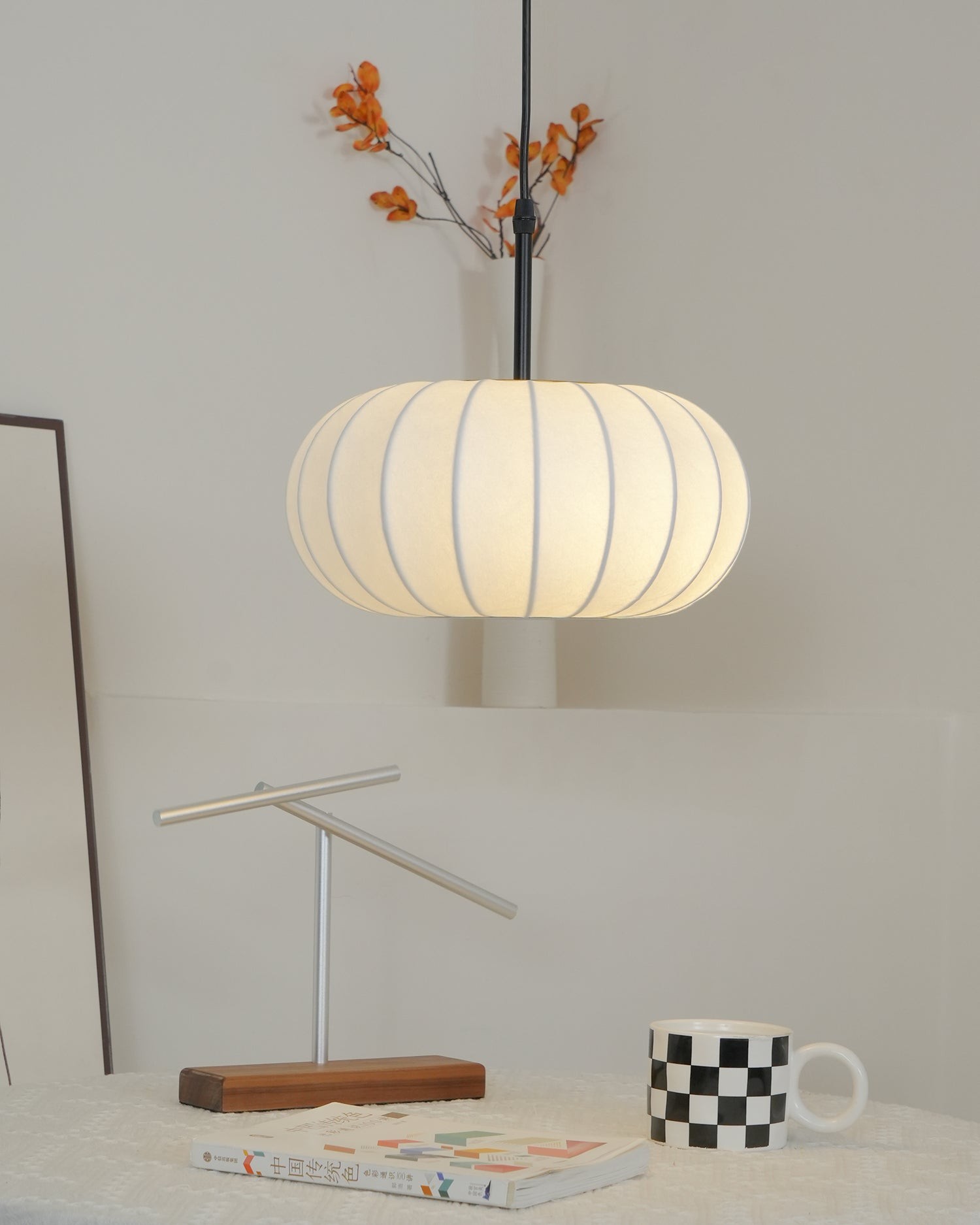 Simple Wabi-sabi White Lantern Fabric Pendant Lamp K744