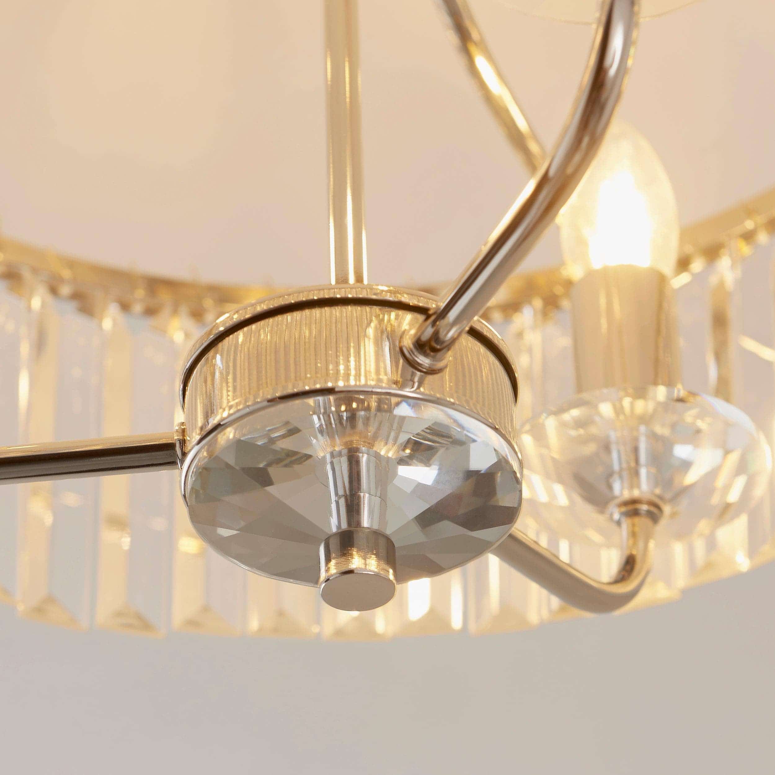 Beveline 3 Light Round Semi Flush - Faceted Cut Glass Shade Metal Finish for Hallways and Bedrooms K1849