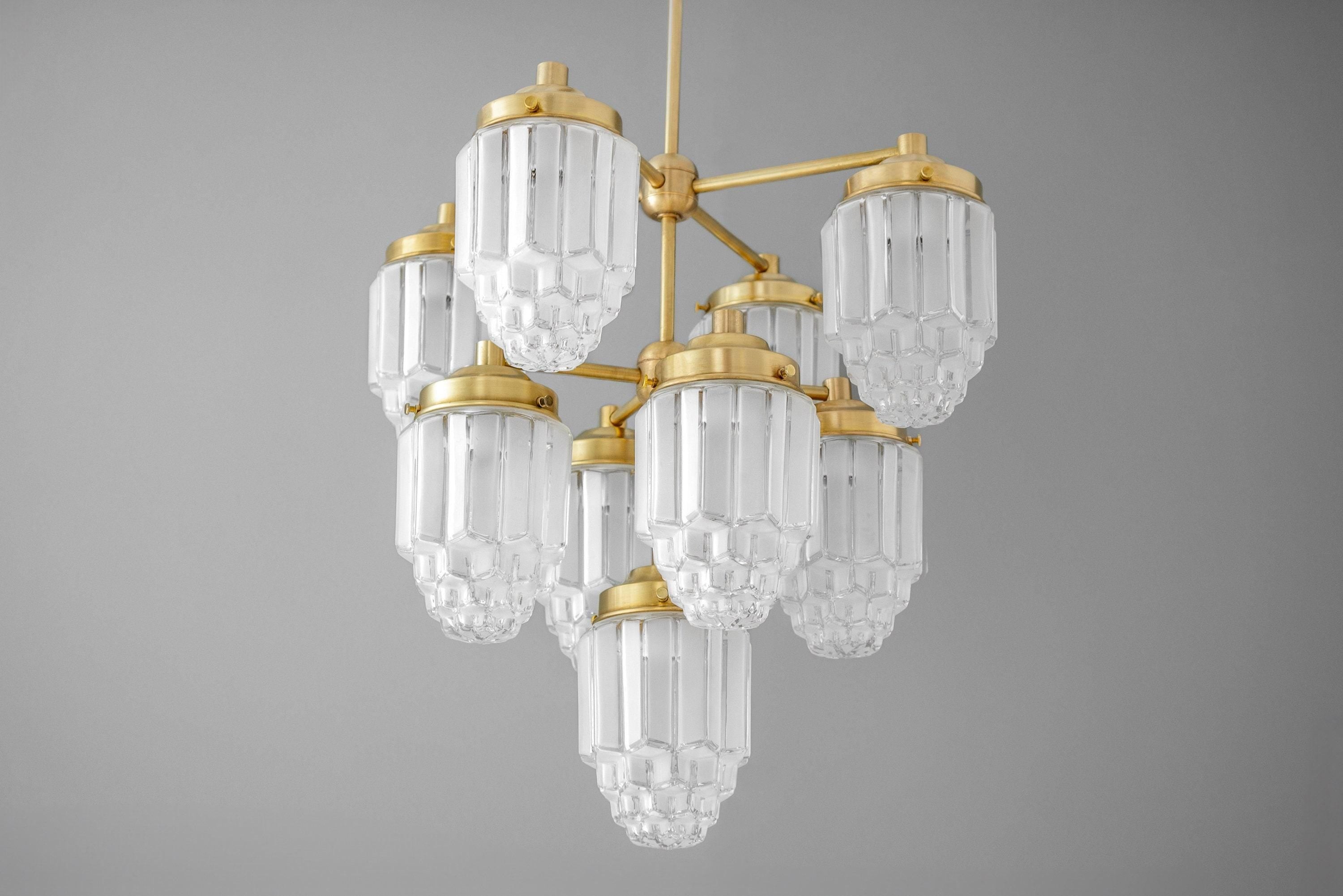 Tierlux Glass Textured Brass Chandelier – Timeless Lighting with Style K1500