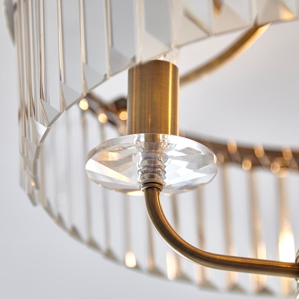 Beveline 3 Light Round Semi Flush - Faceted Cut Glass Shade Metal Finish for Hallways and Bedrooms K1849